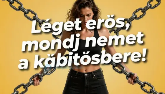 A powerful, motivational poster showing a strong, confident person breaking free from drug-related chains or symbols, with bold text saying 'Légy erős, mondj nemet a kábítószerre!' in Hungarian, vibrant colors, dynamic composition, no text or letters added to the image itself
