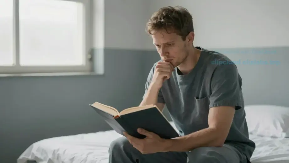 A man in a prison cell, looking contemplative and determined, with a sense of newfound purpose. The cell is simple but clean, with a small window letting in natural light. The man is sitting on his bed, holding a book, symbolizing his commitment to change and leaving his criminal past behind.
