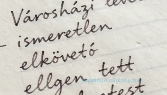 A close-up of a handwritten Hungarian letter on aged paper, showing the text 'Városházi levél - ismeretlen elkövető ellen tett feljelentést Mis', with visible ink strokes and paper texture