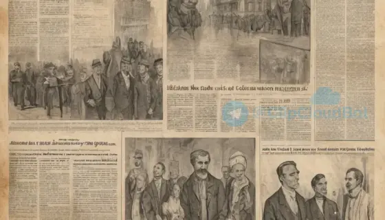 A detailed illustration of a newspaper editorial page titled 'Az Origo és más sajtóorgánumok írására reagál a Miskolc Megyei J', featuring handwritten Hungarian text in a formal serif font, vintage newspaper layout with columns, headlines, and decorative borders, set against aged paper texture with subtle ink stains and faded edges, conveying a historical or journalistic theme