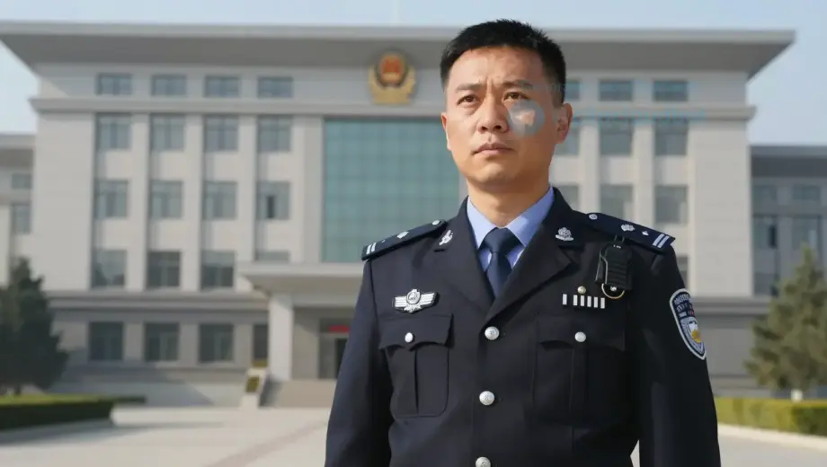 A professional portrait of a man in a formal uniform, likely a municipal police officer or official, standing in front of a modern government building. The man should have a serious and authoritative expression. The setting should be outdoors during the day, with clear skies and good lighting. The image should convey a sense of official duty and leadership.