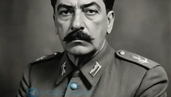 A historical black and white photograph of Joseph Stalin, looking serious and contemplative, possibly in a military uniform or suit, with a subtle background suggesting a political setting. The image should have a vintage, grainy texture typical of mid-20th century photography.