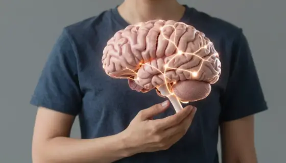 A person with a visibly stopped heart (symbolized by a still heart icon or imagery) while their brain continues to function, depicted through glowing neural activity, active thoughts, or a working mind, in a realistic or illustrative style
