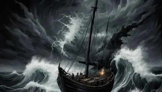A dramatic, high-contrast illustration depicting a stormy sea with dark, churning waves and lightning striking in the background. In the foreground, a small, fragile boat is being tossed by the waves, symbolizing a person struggling against a powerful force. The overall mood is tense and chaotic, representing the 'storm' of controversy mentioned in the title.