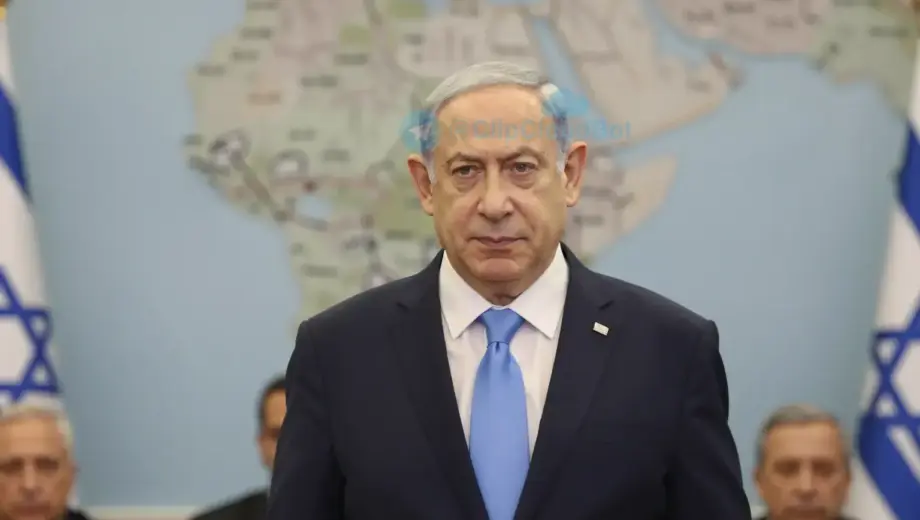 A dignified portrait of Israeli Prime Minister Benjamin Netanyahu standing in front of a large map of Gaza, with a calm expression, surrounded by a subtle, subdued color palette, symbolizing restrained plans. The background should hint at a strategic meeting with a few officials in the background, but no visible text or logos.