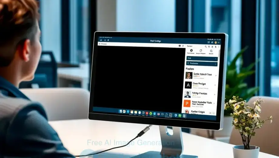 A modern office setting with a person looking at a computer screen where the email newsletter is not displaying properly, showing a blank or distorted email interface, with subtle visual cues indicating a technical issue, clean and professional atmosphere