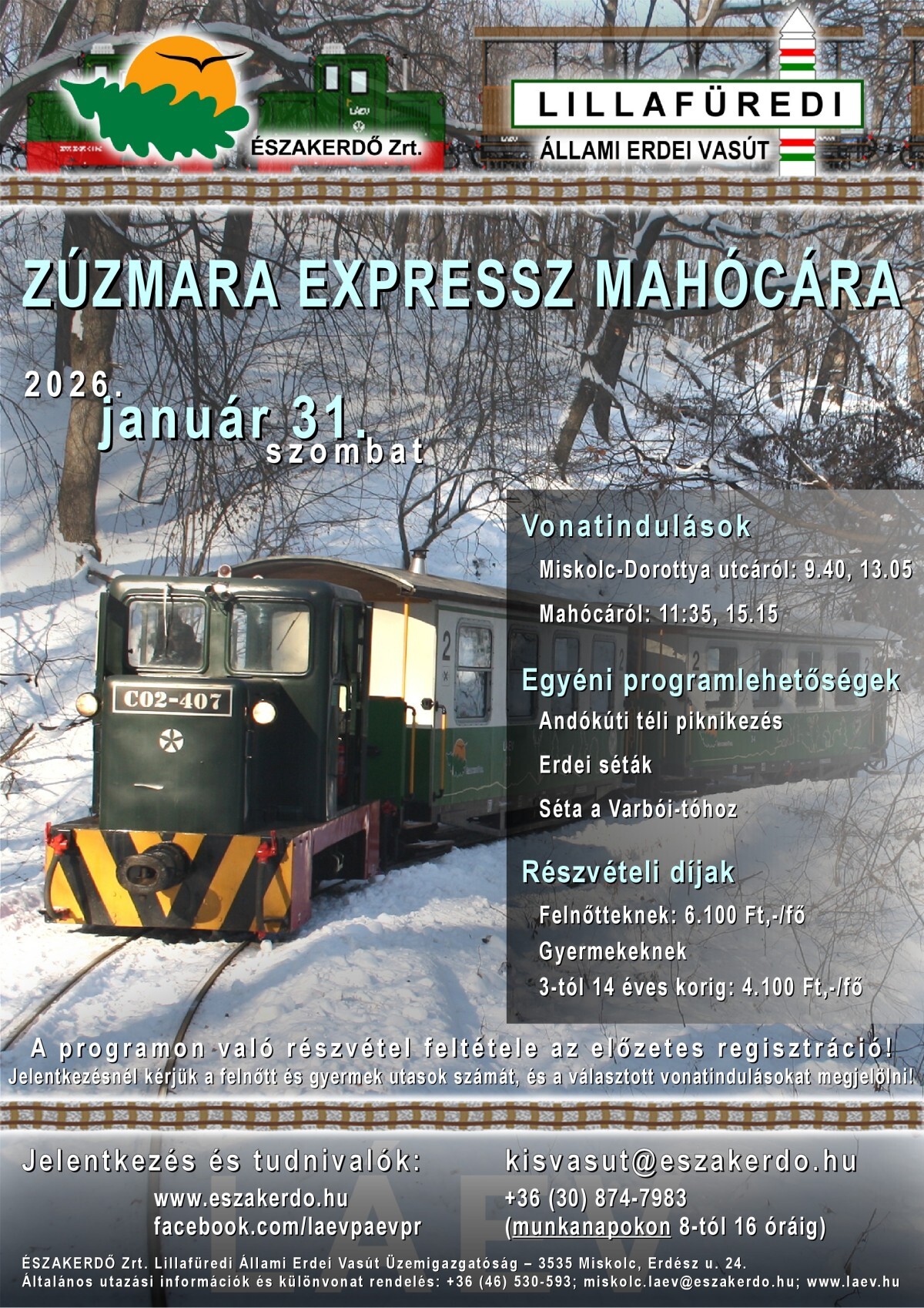 Az ÉSZAKERDŐ Zrt. 2026. január 31-én, szombaton Zúzmara Expresszt indít Mahócára