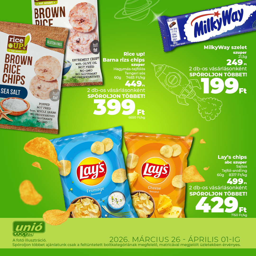 Chip-Chip csóka  – legyen  mindig valami ropogtatnivaló – akcióban az UNIO Coop üzleteiből