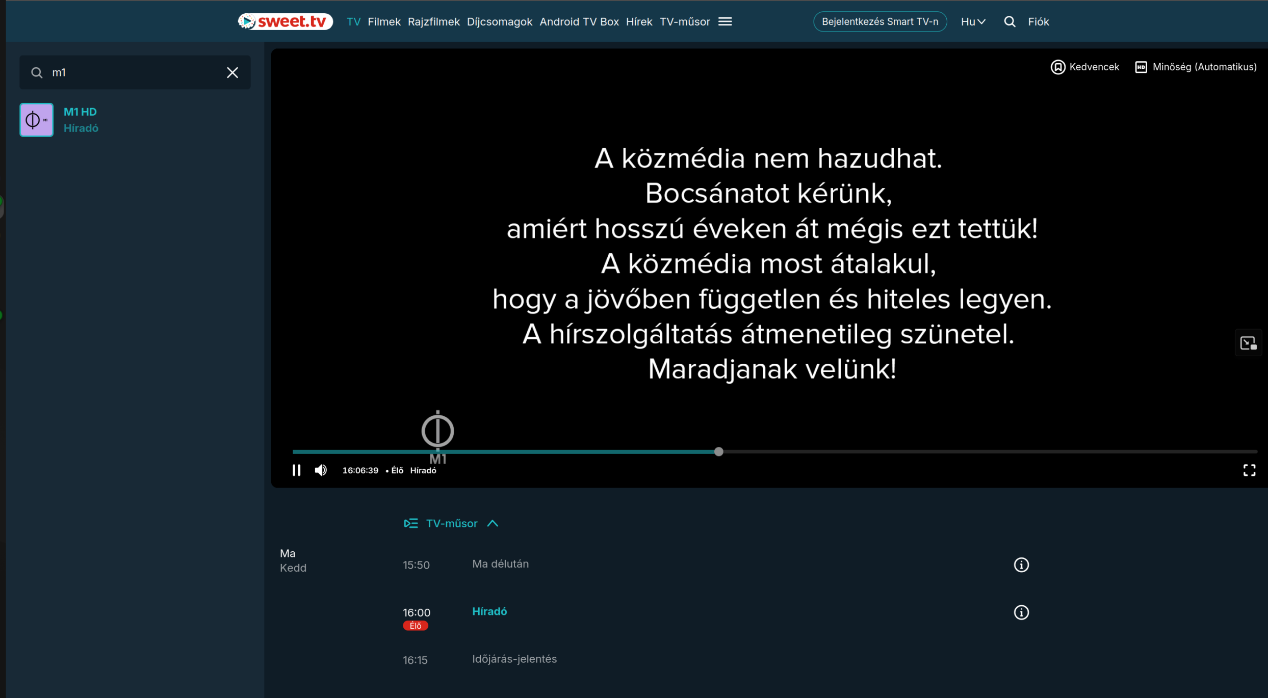 Az M1 felfüggesztésére utaló felirat 2026.07.07-én délután