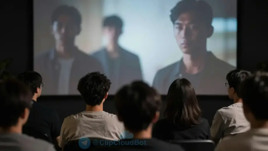 A serious documentary-style image depicting a group of people sitting in a dimly lit room watching a television screen showing a blurred, abstract representation of adult content, with shadows and muted colors conveying tension and reflection, no visible faces, no text or logos