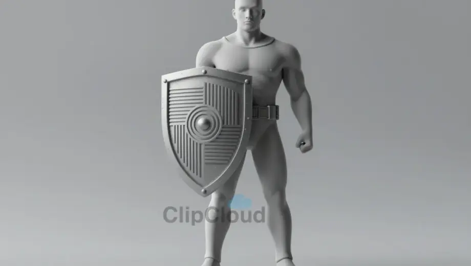 A symbolic representation of defensive leadership, featuring a strong, composed figure standing protectively in front of a shield with abstract geometric patterns, surrounded by subtle elements suggesting resilience and vigilance, set against a calm, neutral background with soft lighting to convey authority and restraint