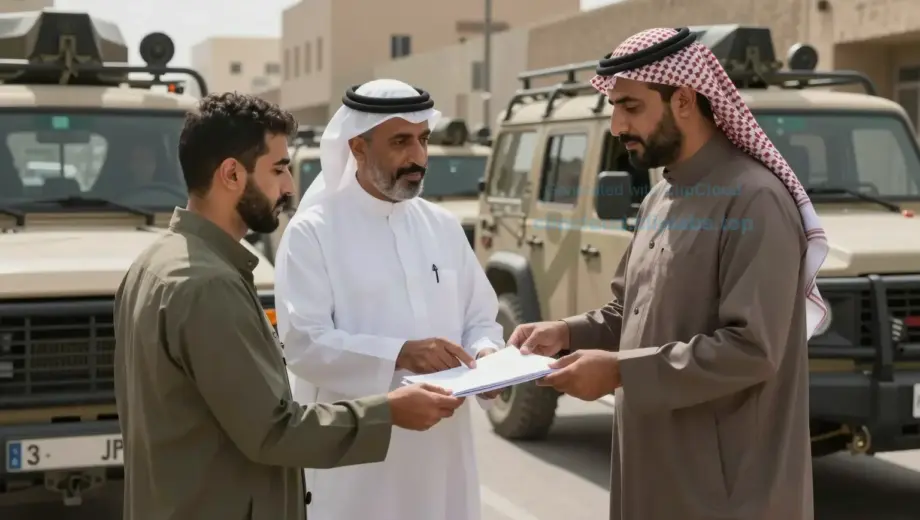 A Middle Eastern diplomat named Zamir visiting Syria, with a covert operation involving a deception plan and defectors from Uma, set in a tense urban environment with military vehicles, shadowy figures exchanging documents, and Middle Eastern architecture in the background, realistic lighting, no text or symbols